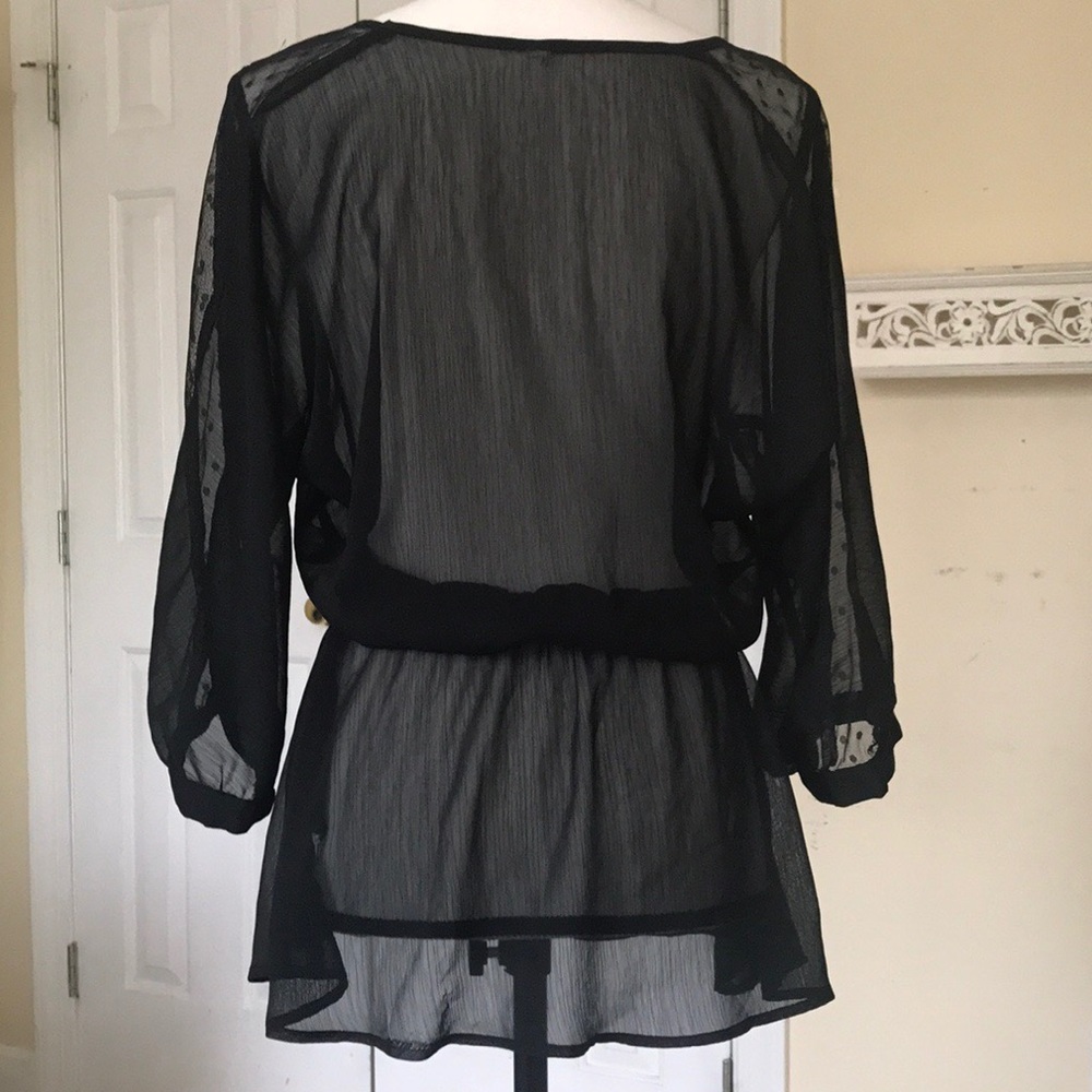 DOLLHOUSE 3/4 SLEEVE SHEER BLOUSE TOP - Picture 5 of 6
